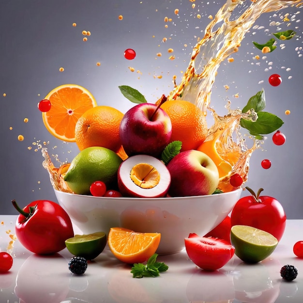 Variété de fruits frais mélangés photographie alimentaire dynamique