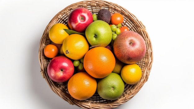 Variété de fruits isolés dans un panier en osier