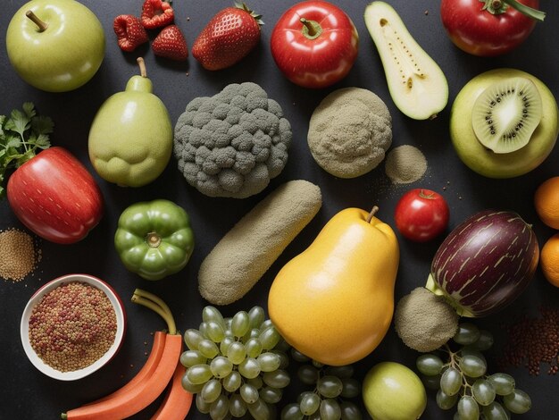 Photo une variété de fruits et légumes dans des bols de nourriture se concentrer sur la photographie de la nourriture de santé