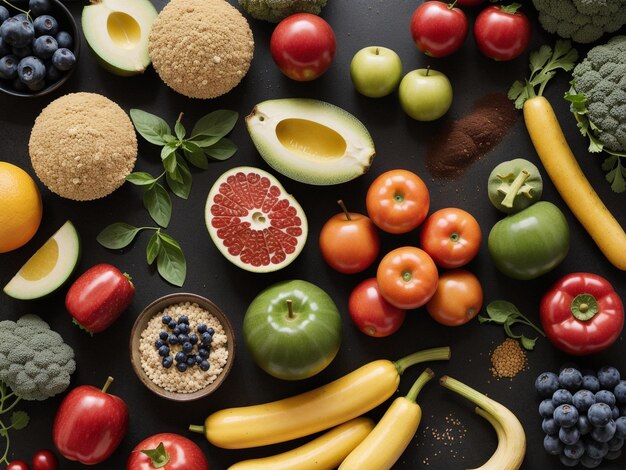 une variété de fruits et légumes dans des bols de nourriture se concentrer sur la photographie de la nourriture de santé