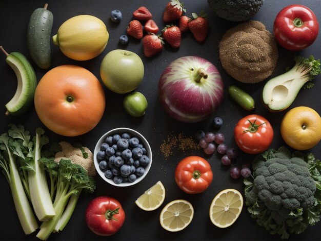 une variété de fruits et légumes dans des bols de nourriture se concentrer sur la photographie de la nourriture de santé