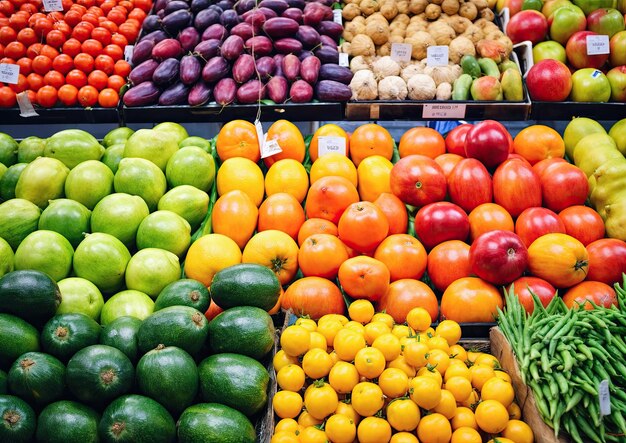 Variété de fruits et légumes sur le marché