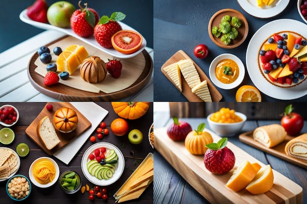 Photo une variété de fruits et légumes sont présentés sur une planche à découper en bois.