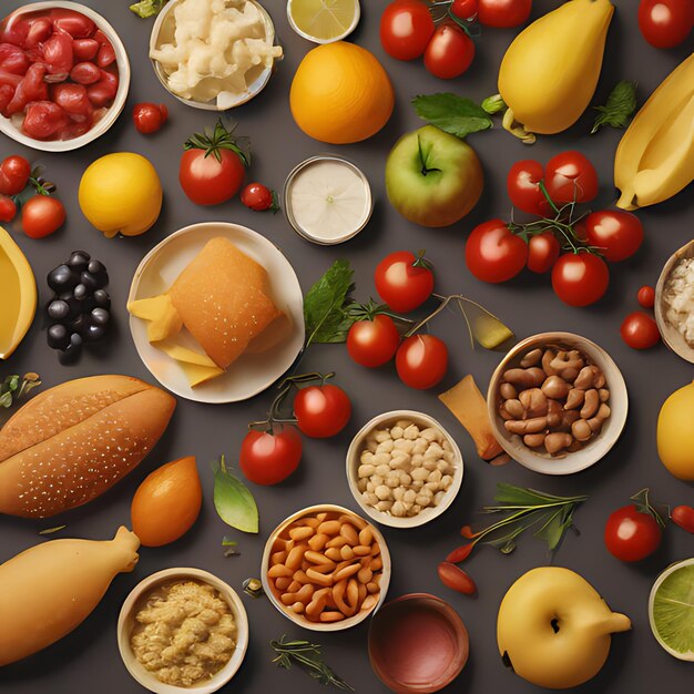 Photo une variété de fruits et de légumes sont sur une table