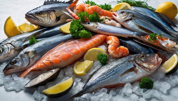 Variété de fruits de mer frais de luxe Poisson frais et fruits de mer