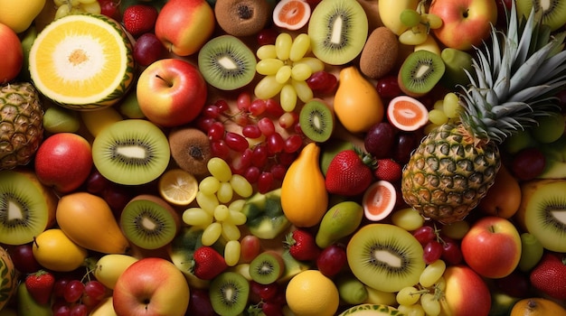 Une variété de fruits sont montrés dans cette image.