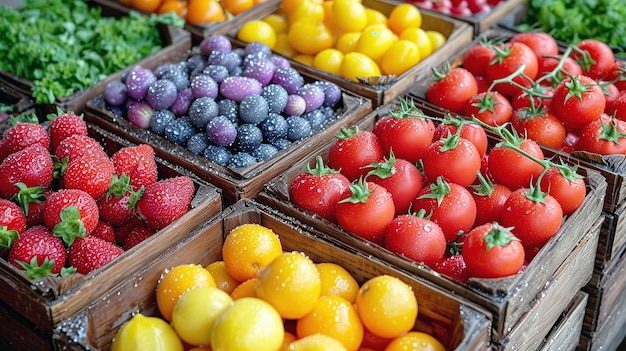 Photo une variété de fruits, y compris les fraises, les framboises et autres fruits