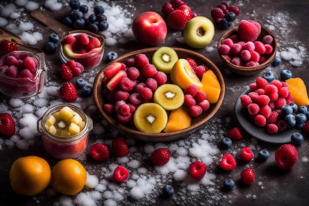 Photo une variété de fruits, y compris les framboises, les bleuets et les frambeaux