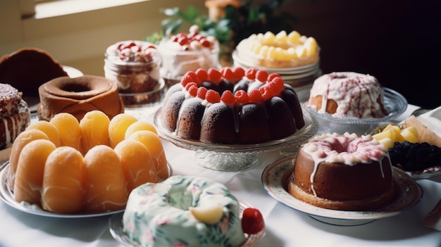 Variété de gâteaux et de bonbons Bundt Illustration AI GenerativexA