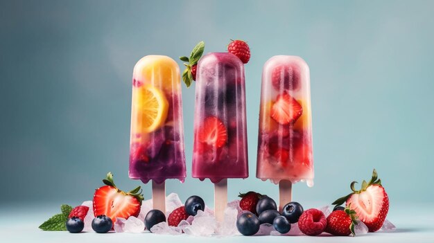 Variété de glaçons d'été colorés avec de la glace et des fruits