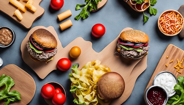 Une variété de hamburgers sur une table