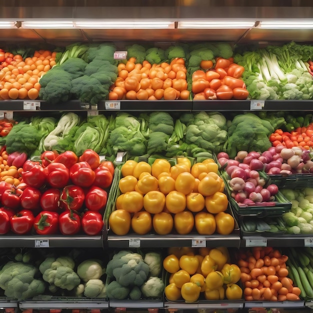 Variété de légumes biologiques dans un supermarché