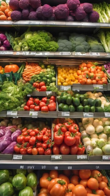 Variété de légumes biologiques dans un supermarché