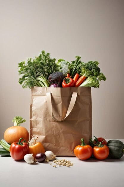 Une variété de légumes frais dans un sac en papier brun