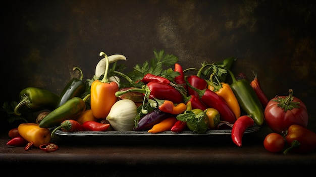Variété de légumes frais sur un fond sombre Focus sélectif
