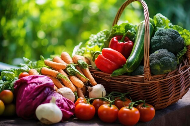 Variété de légumes et de fruits biologiques frais dans le jardin
