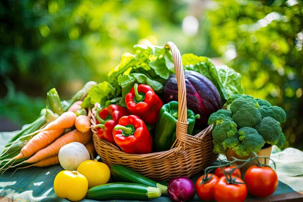 Variété de légumes et de fruits frais biologiques dans le jardin