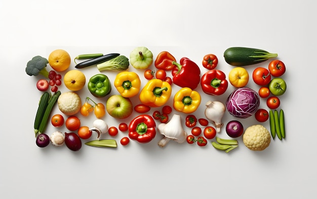 Une variété de légumes sur une surface blanche