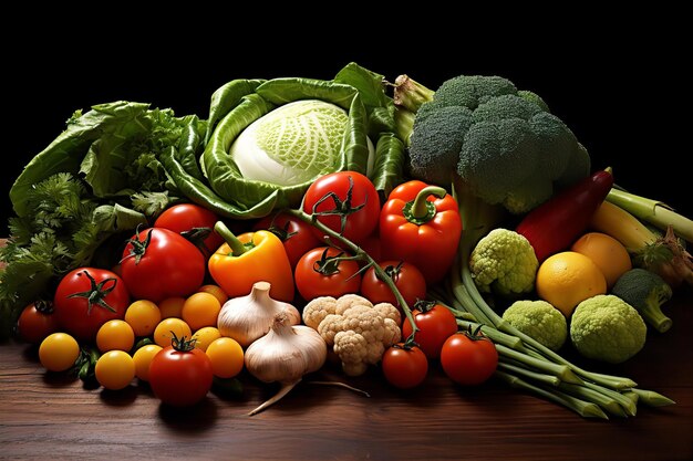 Une variété de légumes sur la table en bois