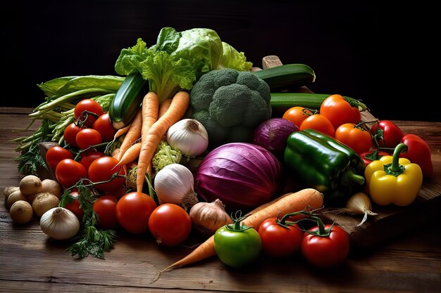 Une variété de légumes sur la table en bois