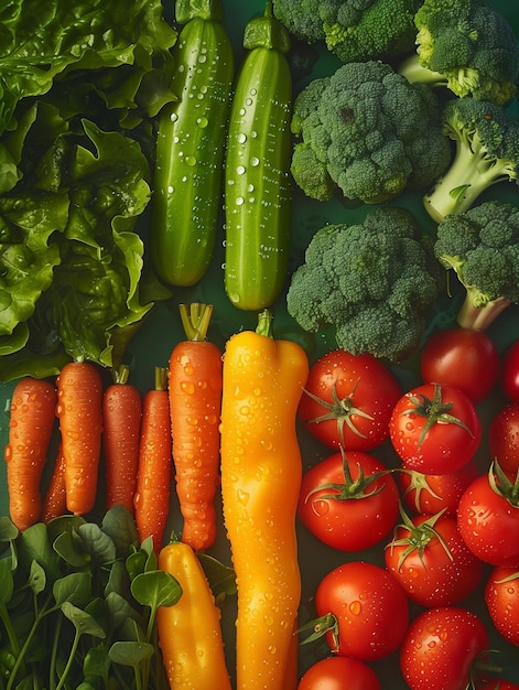 une variété de légumes, y compris le brocoli, les carottes, le céleri et les tomates