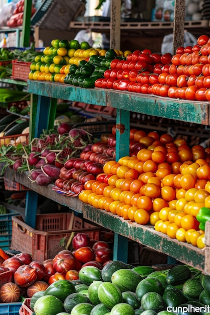 une variété de légumes, y compris des tomates, des piments et des poivrons