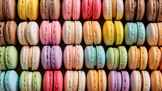 Une variété de macarons aux teintes pastel et aux textures onctueuses