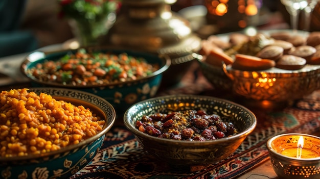 Photo la variété de la nourriture arabe ramadan iftar eid