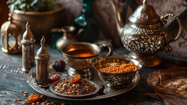 Photo la variété de la nourriture arabe ramadan iftar eid