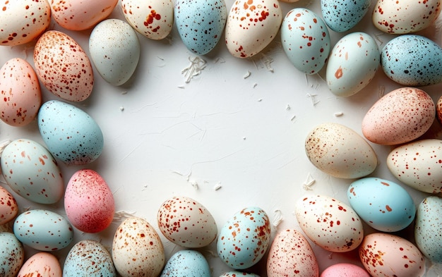 Une variété d'œufs de Pâques tachetés formant une frontière