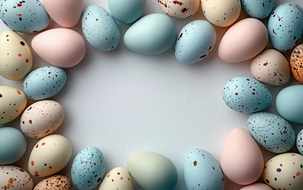 Une variété d'œufs de Pâques tachetés formant une frontière