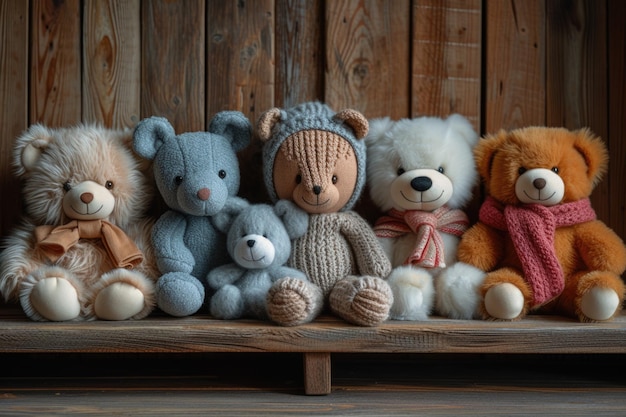 Une variété d'ours en peluche tricotés