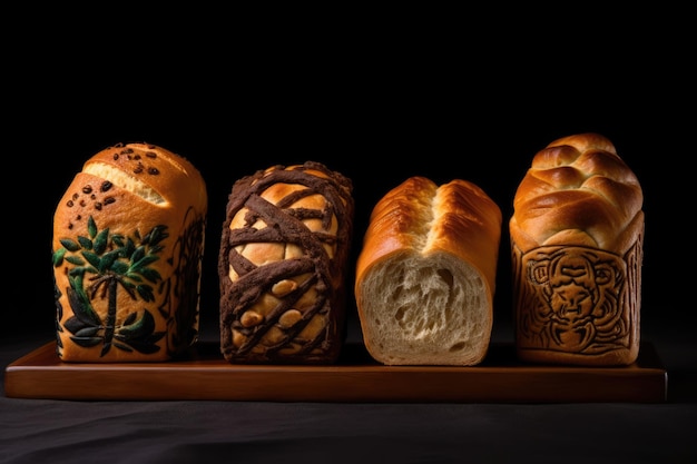 Variété de pains artisanaux sur une planche à découper