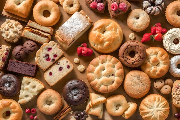 Photo une variété de pâtisseries culinaires en gros plan