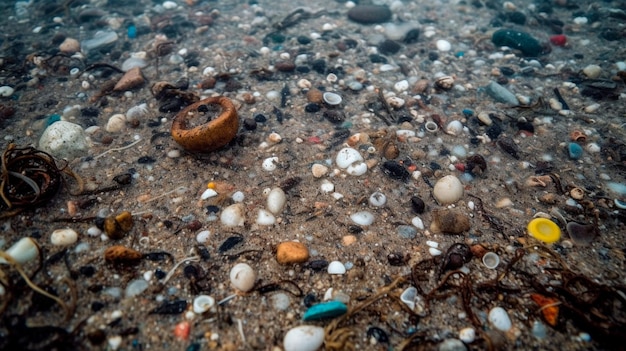 Variété de petits débris dans l'océan IA générative