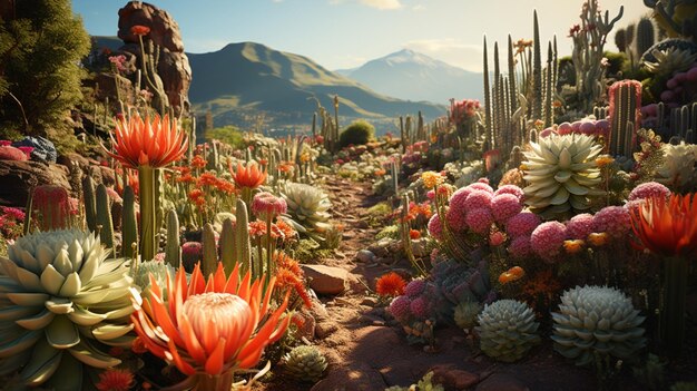 Variété de plantes de cactus dans un paysage désertique