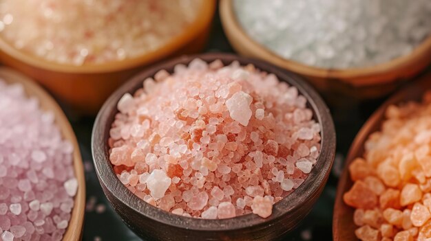 Photo variété de sels de bain et de spa artisanaux pour le spa et la relaxation dans des bols