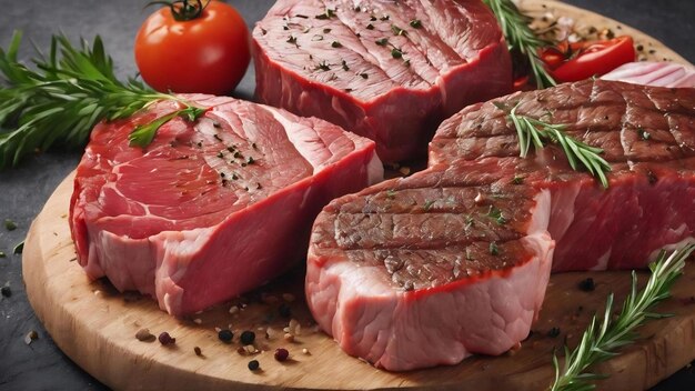 Variété de steaks de viande crue