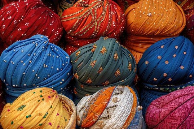 Une variété de turbans indiens de différentes couleurs et motifs