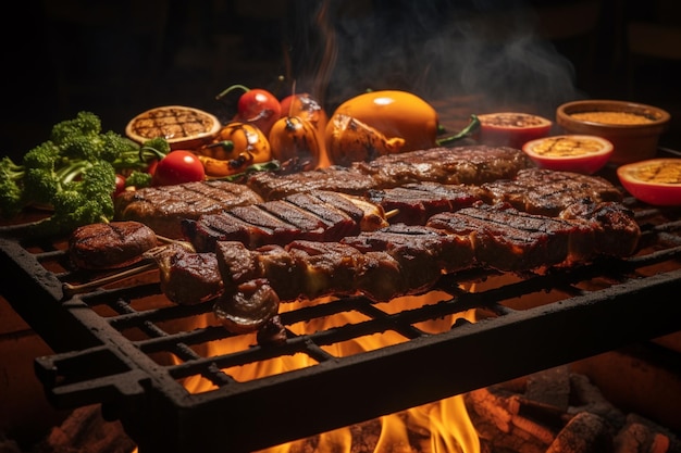 variété de viandes sur un barbecue grill