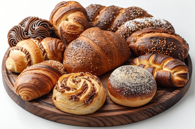 Des variétés de pain sur une assiette en bois