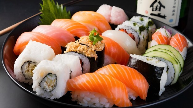 Photo les variétés de sushi de saumon sashimi onigiri sushi jhow sakemaki et uramaki philadelphie