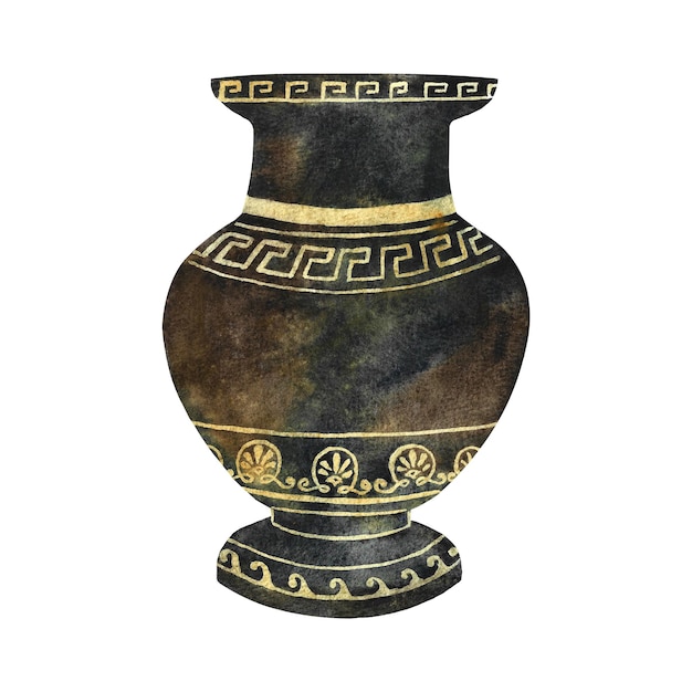 Vase d'amphore grecque antique avec ornements à motifs illustration à l'aquarelle dessinée à la main