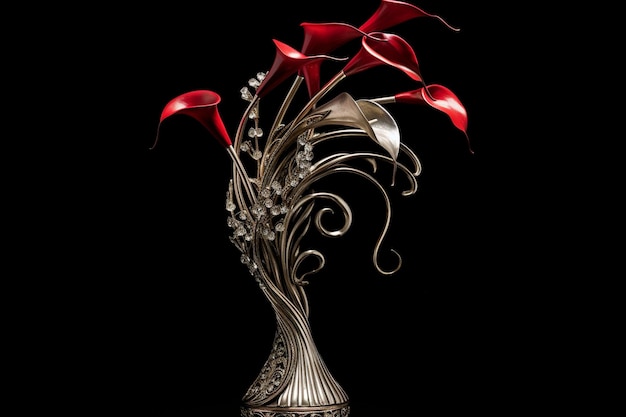 Vase en argent avec des nénuphars et des œillets