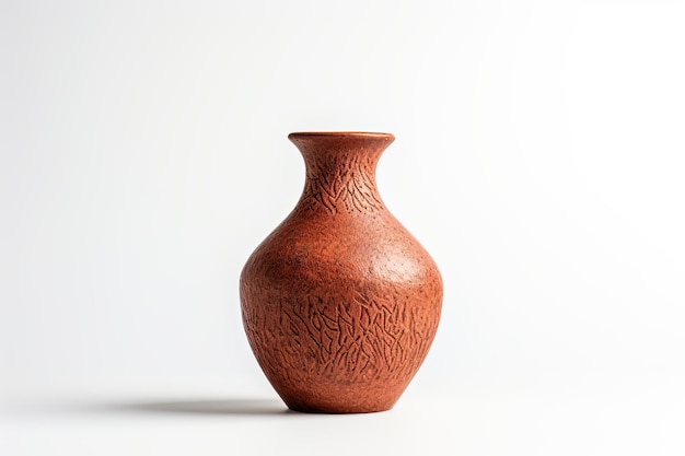 Vase en argile sur fond blanc