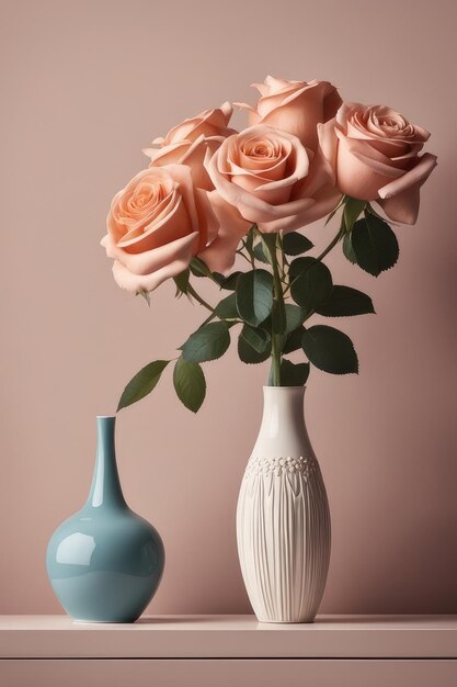 Photo un vase de beaux roses roses