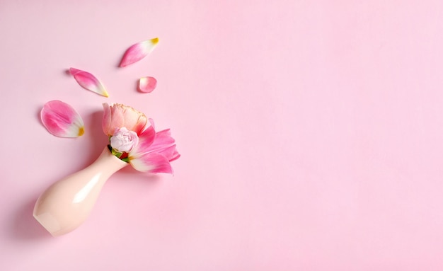 Vase avec de belles fleurs sur fond de couleur