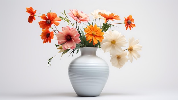 Vase de belles fleurs isolé sur fond blanc