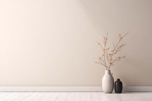 Photo un vase blanc avec une branche se trouve dans une pièce blanche.