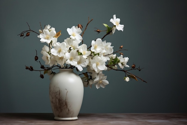 Un vase blanc contenant des fleurs blanches Generative AI